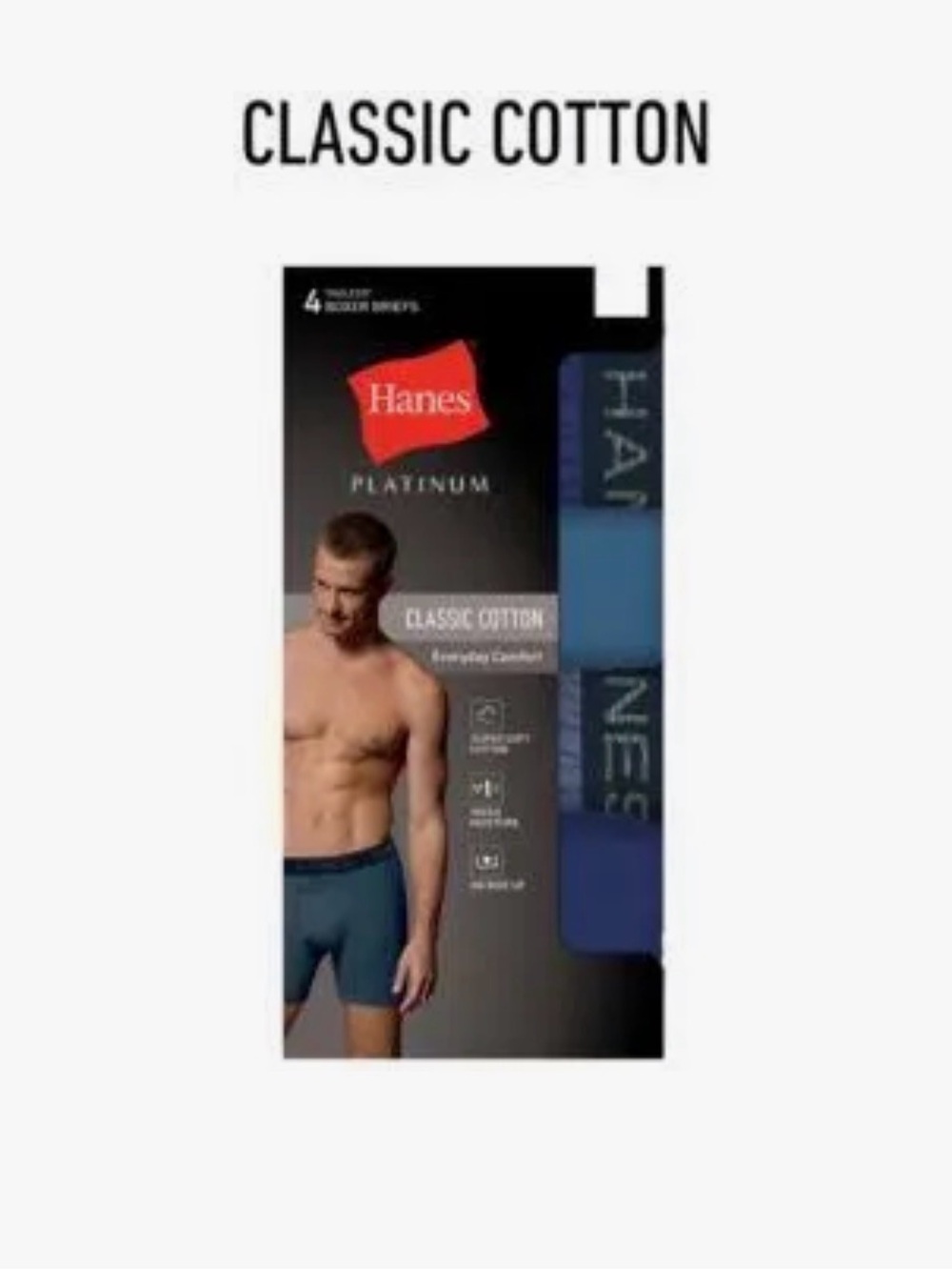 Hanes Men's Classic Cotton Boxer Briefs - Blue & Navy (4-Pack)